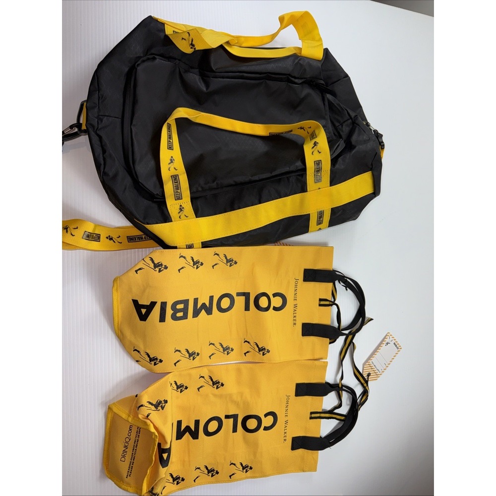 Johnnie Walker Water Resistant Duffel Bag & Shoe Dust Bags Black & Yellow